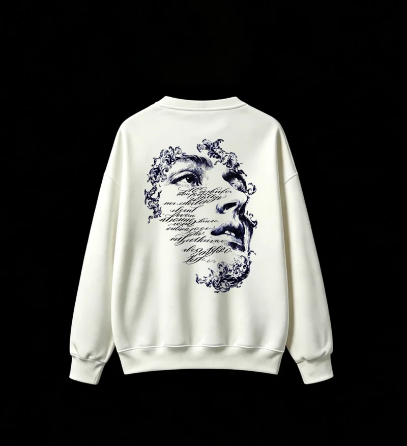 白卫 Abstract Dark Blue Glossy Organic Shape with Wispy Cloud Extensions - Mysterious Atmospheric Back Print Crew Neck Hoodie
