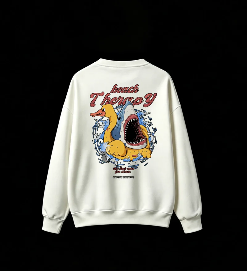 白卫 Beach Therapy Shark Duck Inflatable Funny Graphic Print Back Print Crewneck Sweatshirt