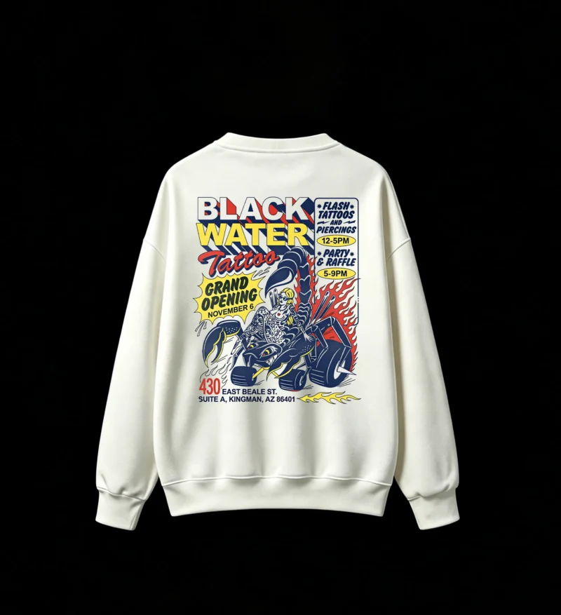 Black Water Tattoo Grand Opening Neon Dragon Demon Art Crew Neck Sweatshirt