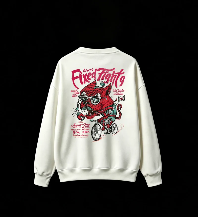 (Not) Fixed Fight Punk Rock Rat on Bike Band Tee - Red Black White Teal Crew Neck Cotton T-Shirt