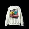 白卫 Retro Porsche 911 Pink Car Graphic Print Crew Neck Sweatshirt