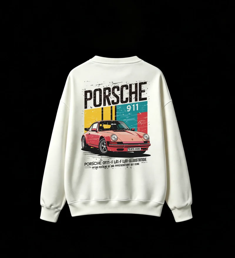 白卫 Retro Porsche 911 Pink Car Graphic Print Crew Neck Sweatshirt