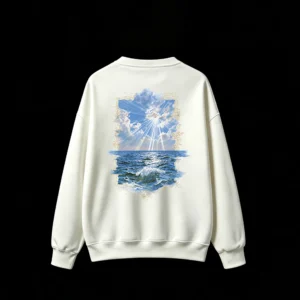白卫 Seascape Sun Rays Ocean Waves Artistic Torn Paper Frame Print - Men's Women's Casual Crew Neck Oversized Hoodie