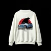 Nissan GT-R Modified Sports Car with Red Sun and Helicopter Silhouette - Men's Crew Neck Sweatshirt