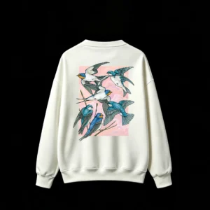 Barn Swallows Nature Illustration Vintage Print Crew Neck Hoodie