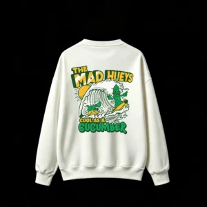 The Mad Hueys Cool As A Cucumber Retro Surf Shark Graphic Print Crewneck Sweatshirt