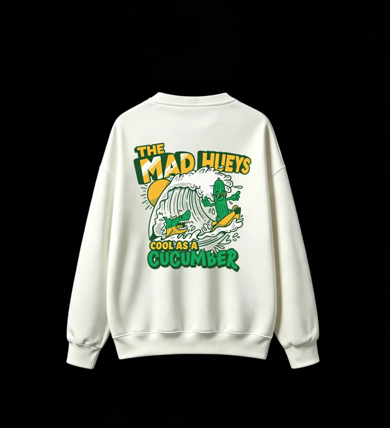 白卫 The Mad Hueys Cool As A Cucumber Retro Surf Shark Graphic Print Crewneck Sweatshirt