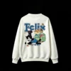白卫 Felix The Cat Retro Vintage Illustration Oversized Crewneck Sweatshirt with Distressed Texture and Dynamic Pose - Unisex Streetwear Graphic Crew Neck Sweatshirt for Men Women