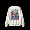 Green Day Oh Yeah! Cartoon Skeleton Motorcycle Pink Flames Punk Rock Graphic Sweatshirt - Casual Crew Neck Cotton Sweatshirt