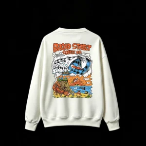 白卫 Broad Street Coffee Co. Psychedelic Shark Surfing Animal Beach Crew Neck Sweatshirt