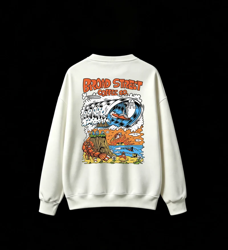 白卫 Broad Street Coffee Co. Psychedelic Shark Surfing Animal Beach Crew Neck Sweatshirt
