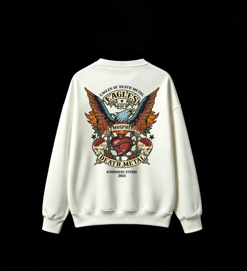Eagles of Death Metal Atmosphere Skulls Heart Roses Graphic Sweatshirt - Heavy Metal Rock Band Tour Vintage Style Crew Neck Sweatshirt