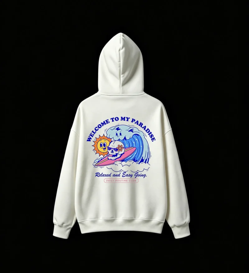 白卫 Welcome To My Paradise Surfing Skull Back Print Hoodie