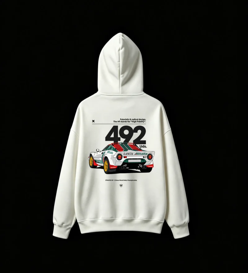 白卫 Lancia Stratos Alitalia Rally Car Back Print Hoodie