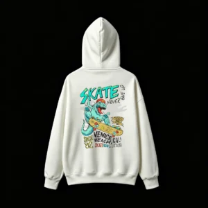 白卫 Skateboarding Dinosaur Jurassic Games Back Print Hoodie