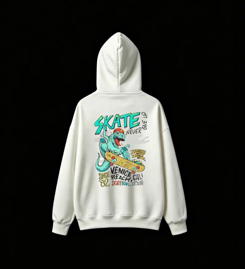 白卫 Skateboarding Dinosaur Jurassic Games Back Print Hoodie