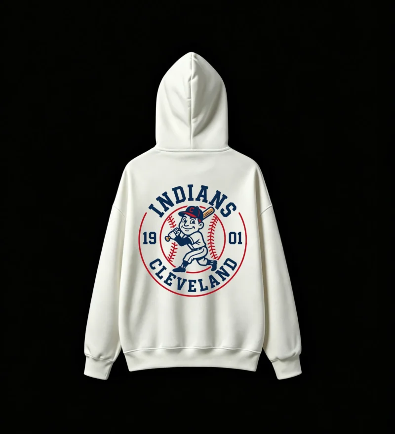 白卫 CLEVELAND INDIANS 1901 VINTAGE BASEBALL LOGO BACK PRINT HOODIE