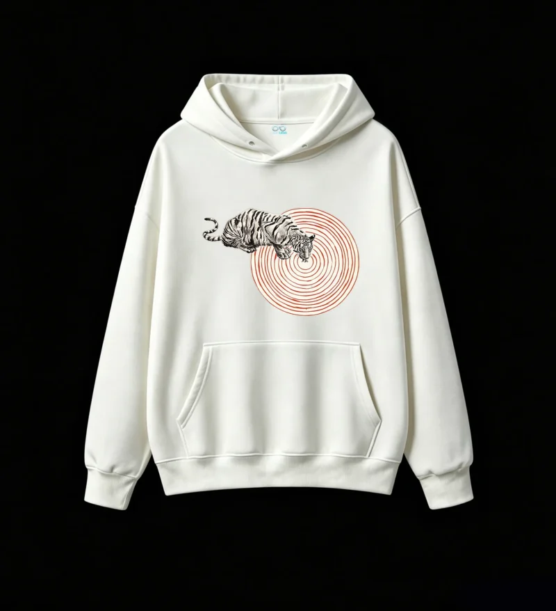 白卫 Tiger Drinking From Spiral Water Graphic Hoodie