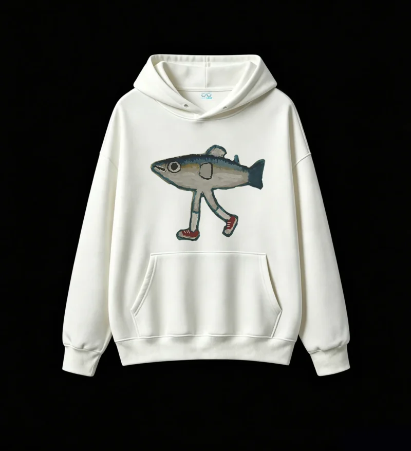 白卫 Funny Walking Fish With Sneakers Graphic Hoodie