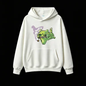 白卫 Funny Smoking Green Cat Middle Finger Graphic Hoodie