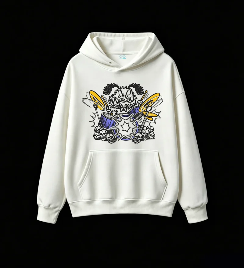 白卫 Heavy Metal Drumming Monster Hoodie
