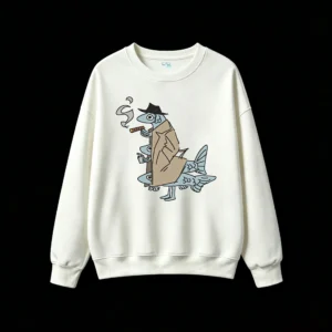 白卫 Funny Fish In Trench Coat Smoking Cigar Back Print Sweatshirt