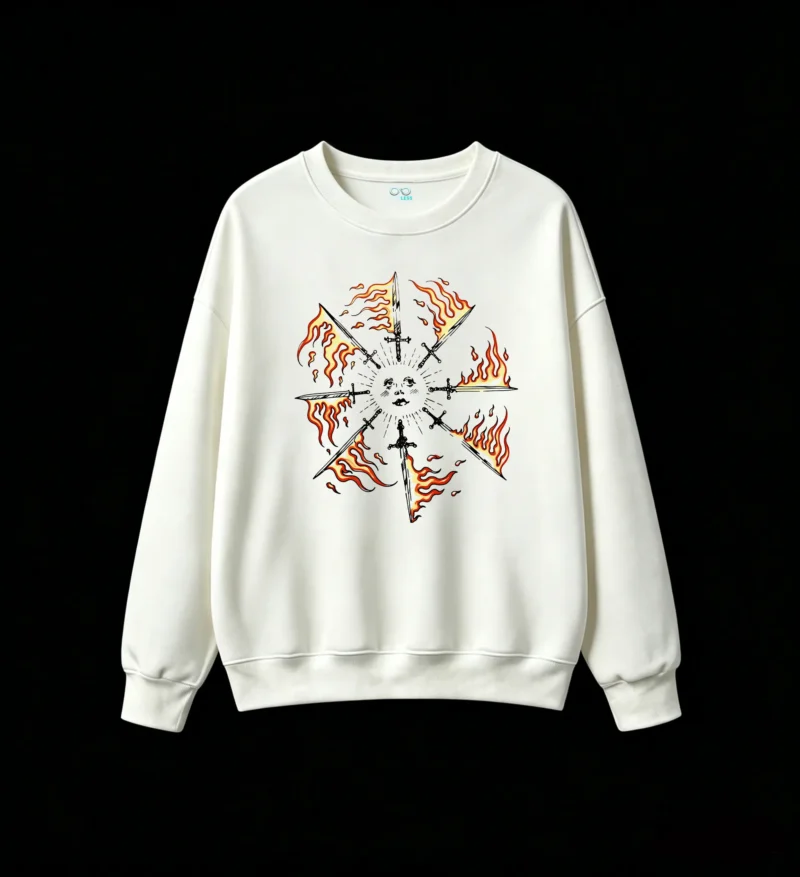 白卫 Flaming Fire Circle Graphic Back Print Hoodie