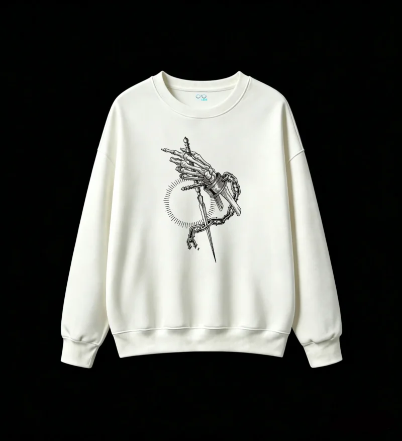 白卫 Skeleton Hand With Sword Back Print Sweatshirt