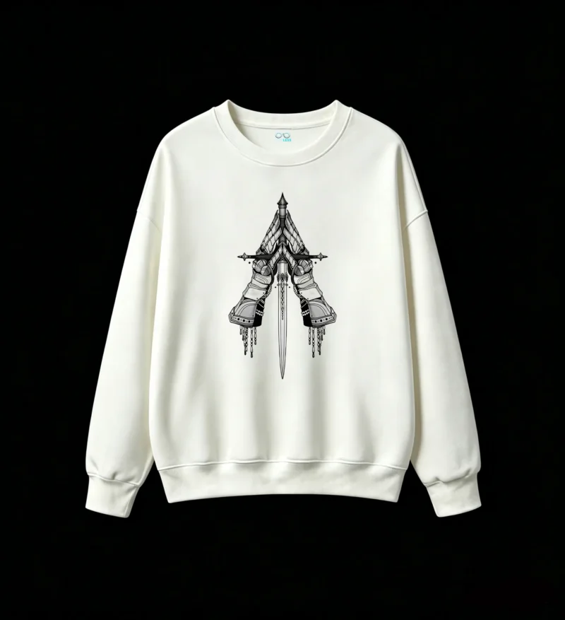 白卫 Gothic Armor Gauntlet With Sword Back Print Sweatshirt
