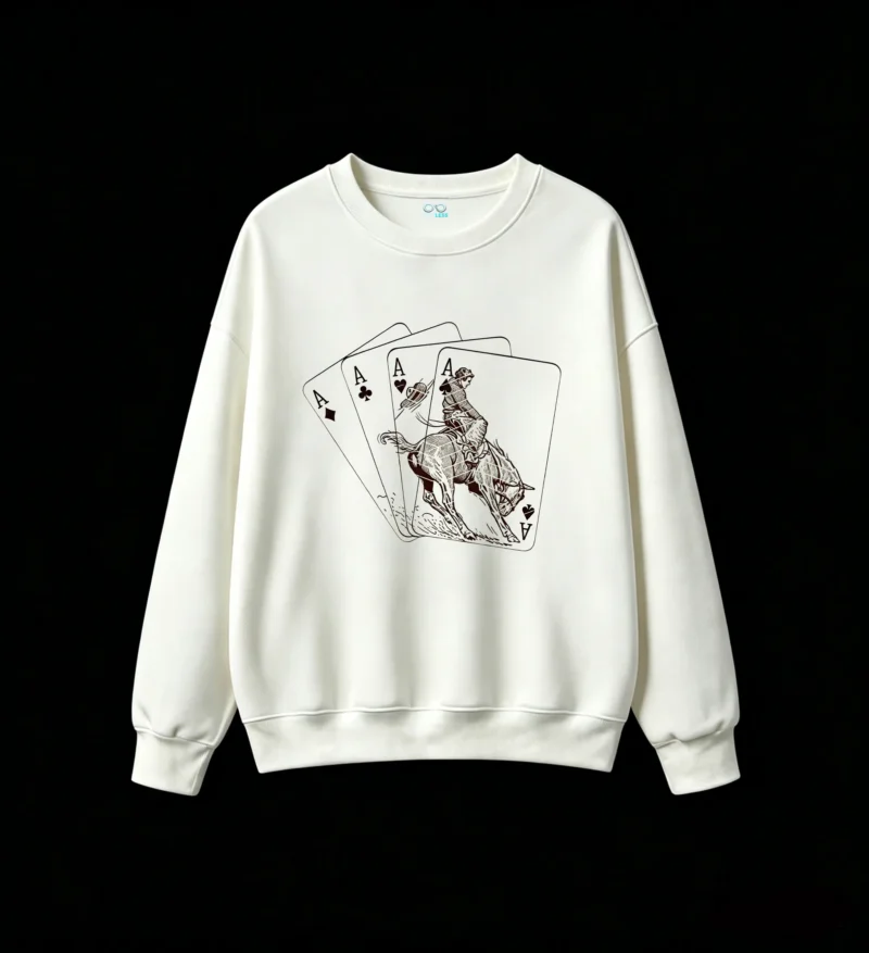 白卫 Ace Of Spades Cowboy Riding Horse Back Print Sweatshirt