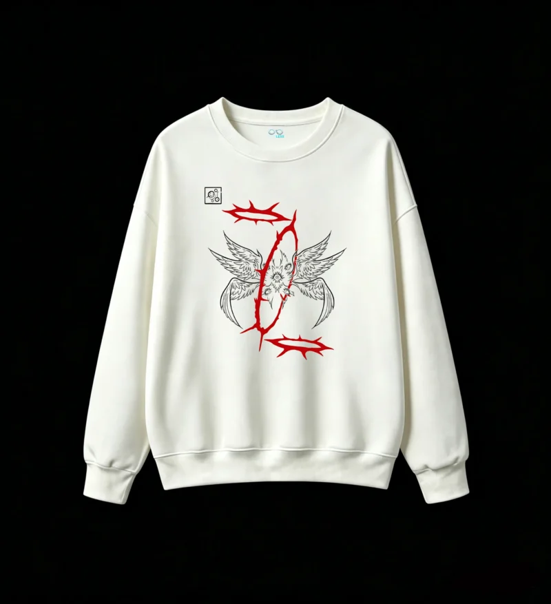 Gothic Red Crown Thorn Wings Graphic Hoodie
