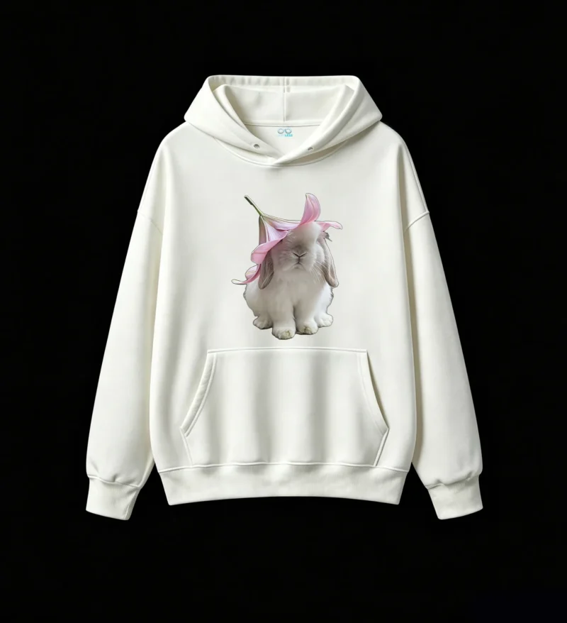 Cute Bunny Under Pink Lily Flower Hoodie