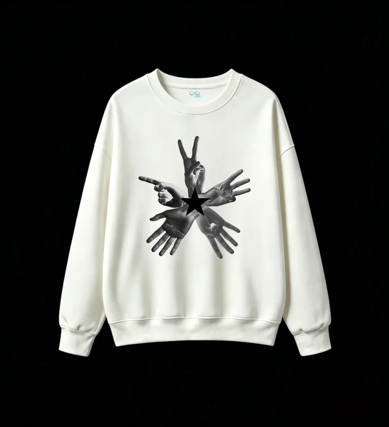 白卫 Star Hand Sign Graphic Back Print Crew Neck Sweatshirt