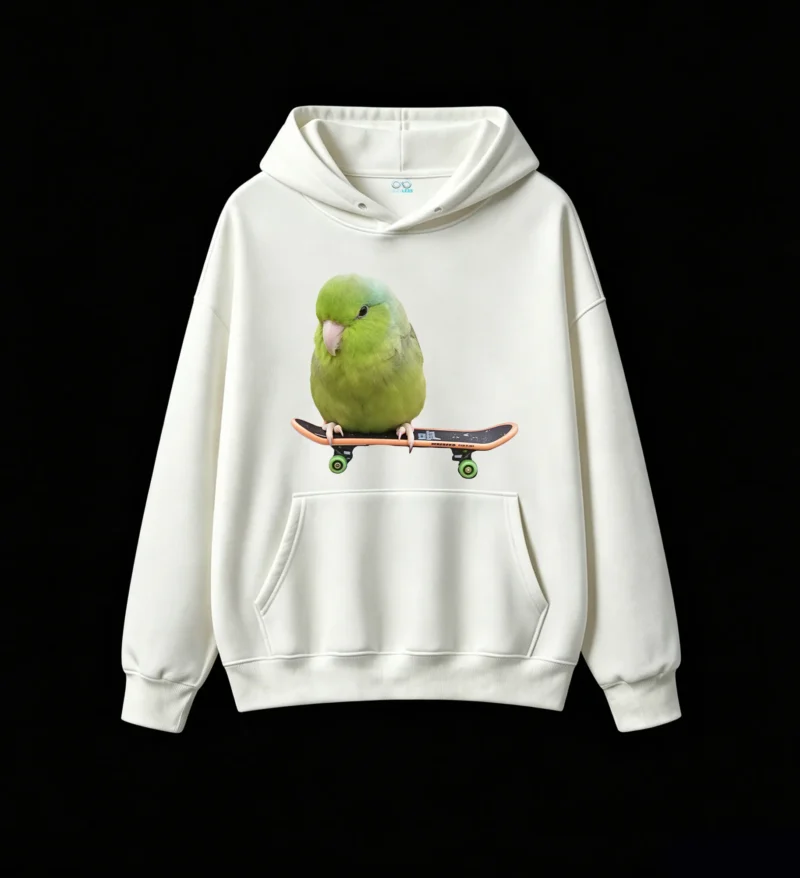 Cute Green Parrot Riding Skateboard Hoodie