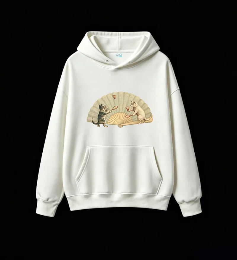 白卫 Vintage Cats Playing Badminton Graphic Hoodie