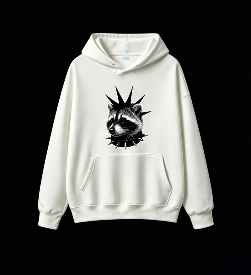 Punk Rock Raccoon With Spiked Mohawk Hoodie