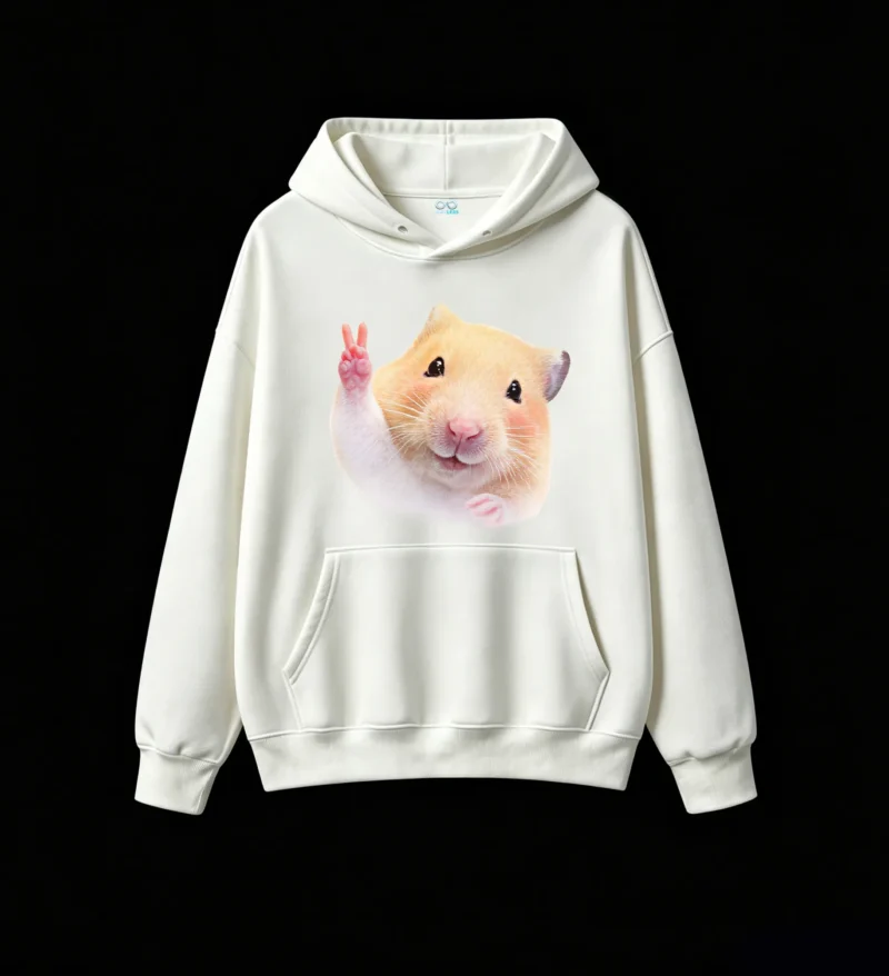 白卫 Cute Hamster Peace Sign Graphic Hoodie