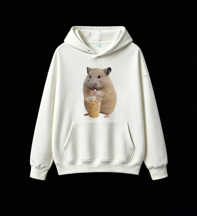 白卫 Cute Hamster Drinking Iced Coffee Hoodie