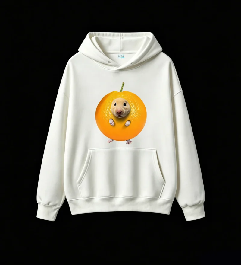 白卫 Cute Hamster Inside Orange Graphic Hoodie