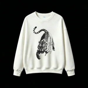 白卫 Vintage Tiger Back Print Crew Neck Sweatshirt