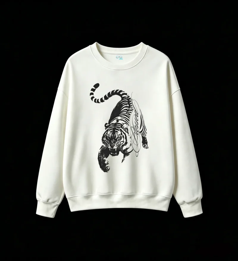白卫 Vintage Tiger Back Print Crew Neck Sweatshirt
