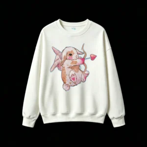 白卫 Cute Cupid Bunny With Heart Arrow Back Print Sweatshirt