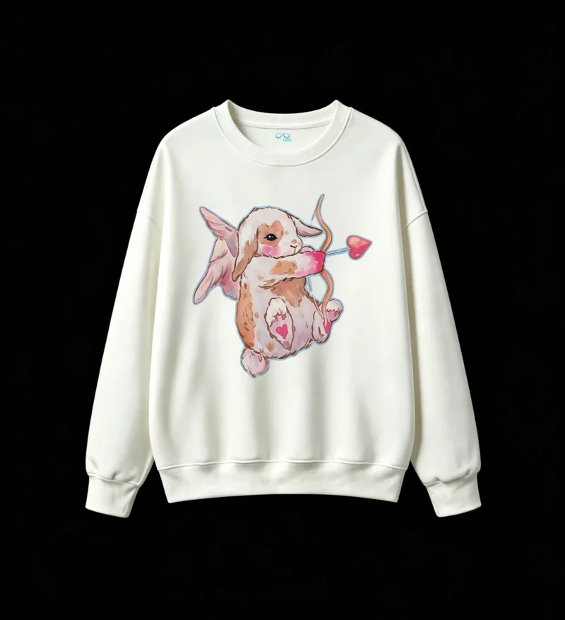 白卫 Cute Cupid Bunny With Heart Arrow Back Print Sweatshirt