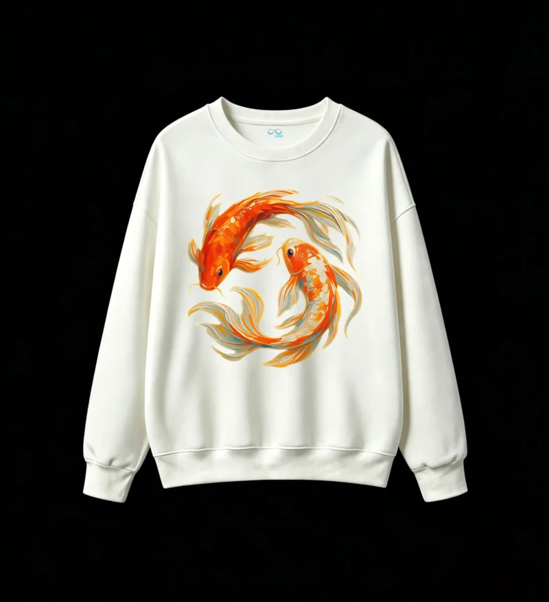 Koi Fish Yin Yang Back Print Crew Neck Sweatshirt