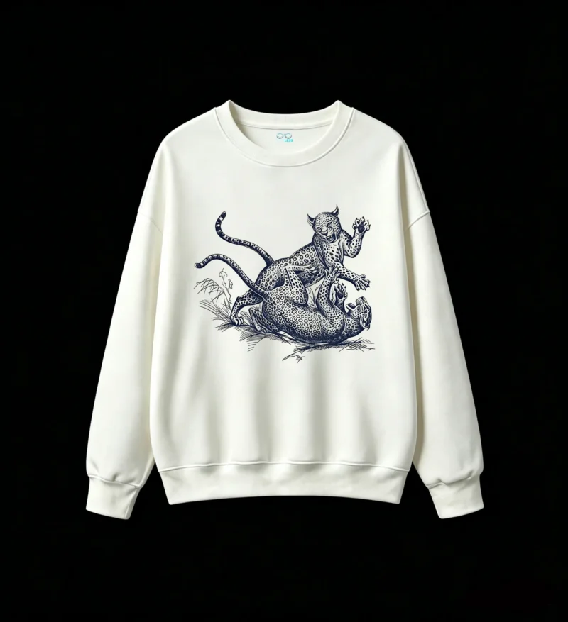 白卫 Tiger Fight Aesthetic Graphic Back Print Crew Neck Sweatshirt