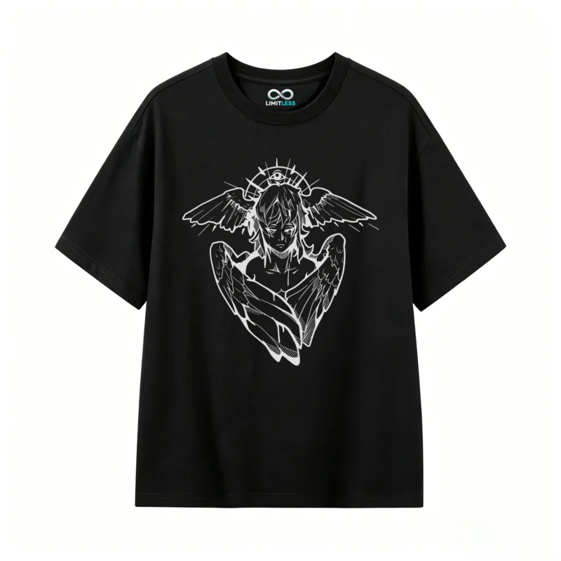 黑t Gothic Angel Back Print T-Shirt