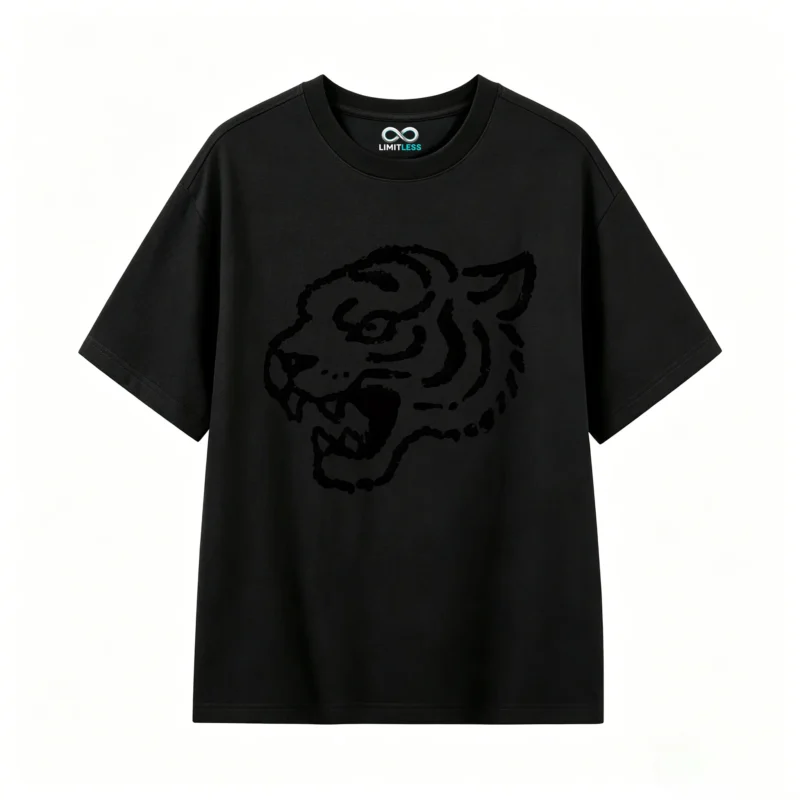 黑t Tiger Head Back Print T-Shirt