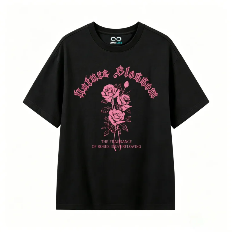 黑t Flower Blossom Roses Back Print T-Shirt