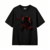 黑t Devil Cartoon Playing Electric Guitar Back Print T-Shirt