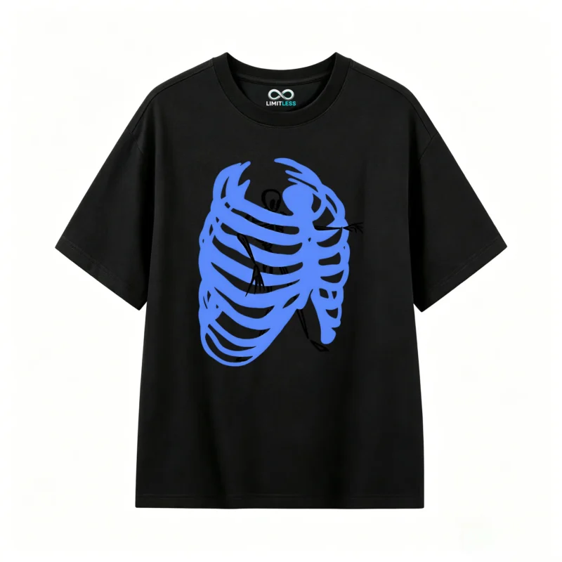 黑t Skeleton Rib Cage Back Print T-Shirt